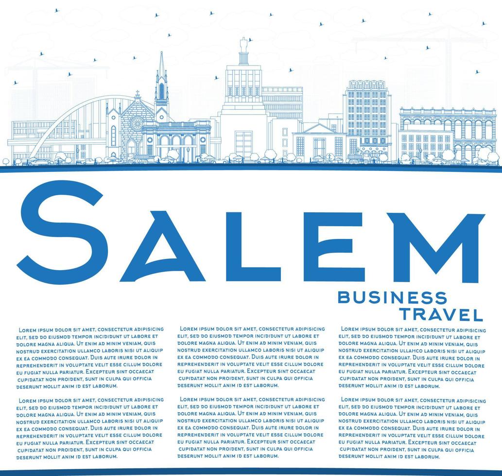 Outline Salem Oregon City Skyline with Blue Buildings and Copy Space. vector