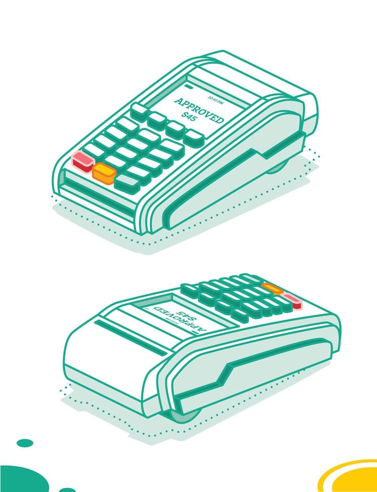 Isometric POS Terminal Isolated on White Background. Payment Machine. Secure Contactless NFC Payment. vector