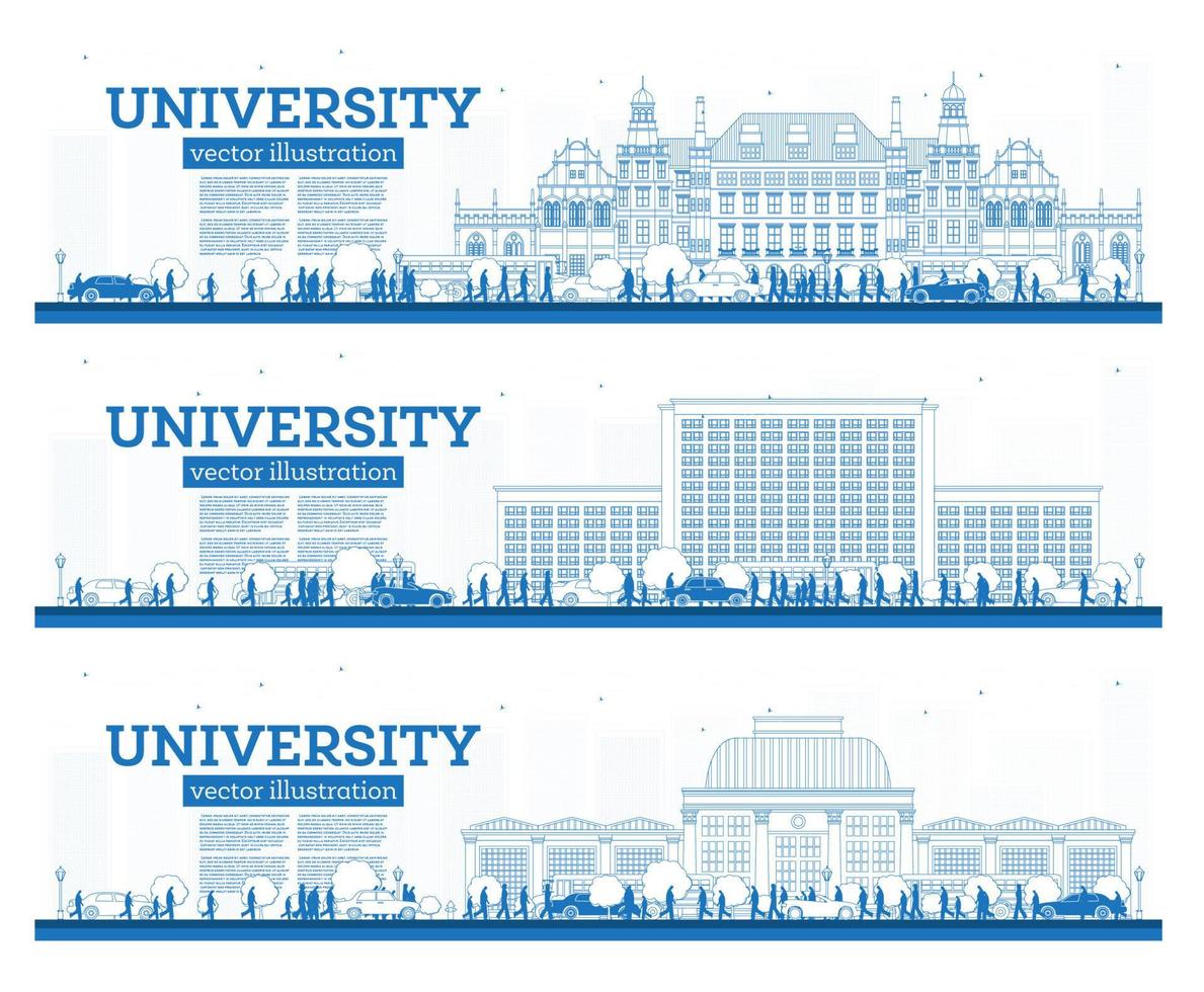 esbozar el conjunto del campus universitario. estudiar pancartas. vector