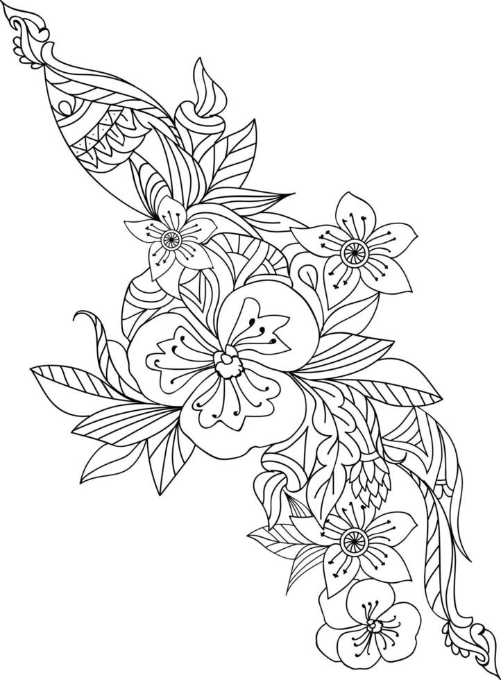 garabatos páginas para colorear de flores, boceto vectorial pintado a mano, elementos vintage de diseño de tatuaje de garabatos zen, aislados en fondo blanco, con lindas páginas para colorear de flores, vector