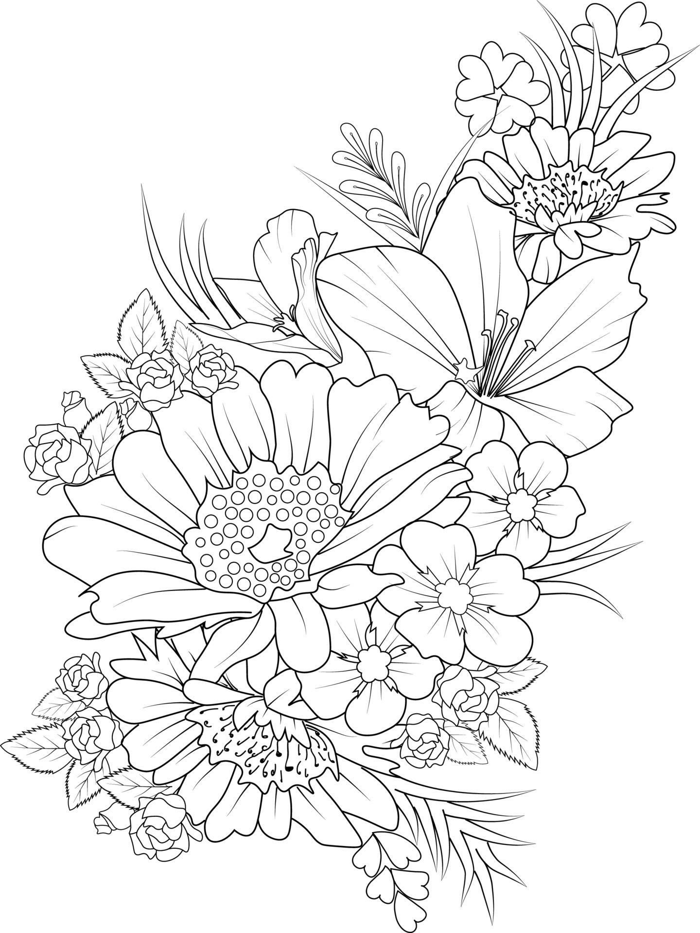 Set of a decorative stylized daisy flower isolated on white background