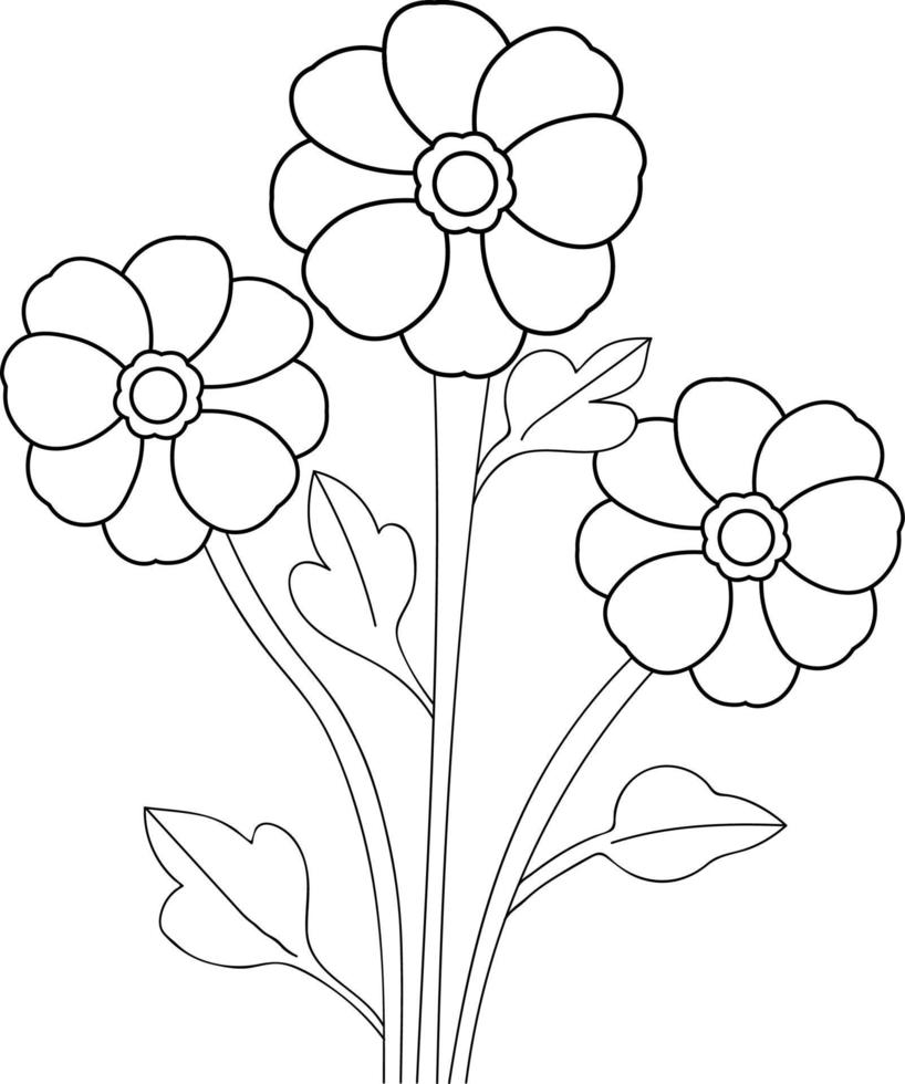 Easy flower coloring pages, wildflowers flower drawing for kids, antistress coloring book, hand-drawn spring natural elements. vector