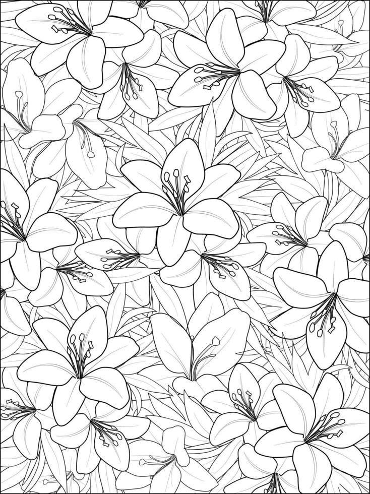 Seamless vector floral pattern. Vector illustration of a beautiful botanical background, floral pattern illustration for coloring book or page, lily flower sketch art, isolated on white .