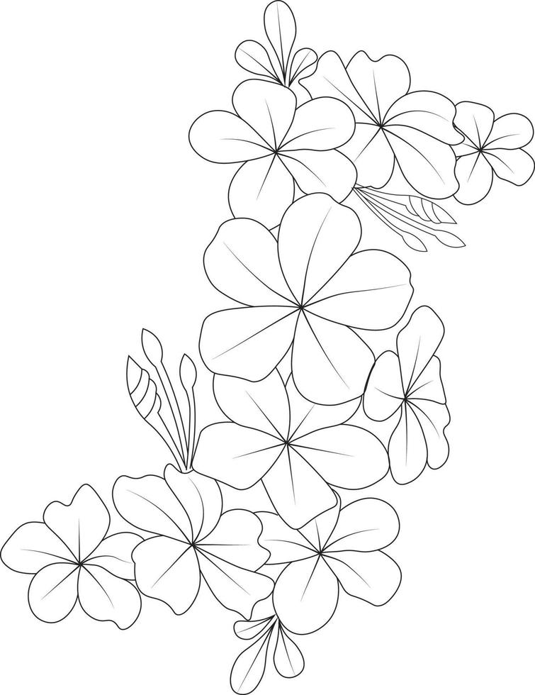 Easy flower coloring pages, wildflowers flower drawing for kids, antistress coloring book, hand-drawn spring natural elements. vector