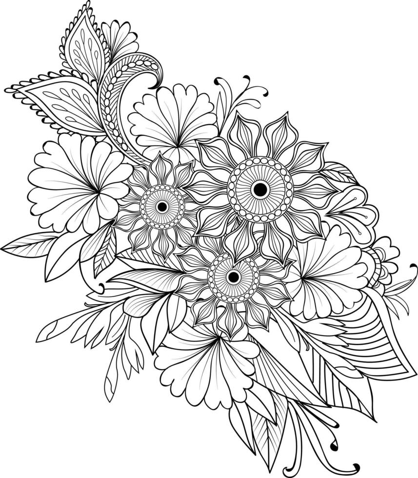 Doodles Flower Coloring Pages, hand painted vector sketch, zen doodle tattoo design vintage elements, isolated on white background, with Cute flowers coloring pages,