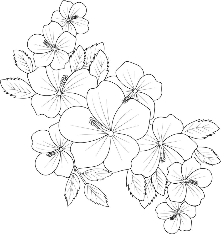 Tropical flower Hibiscus, vector sketch illustration. Sketch Hibiscus flower, isolated flower retro sign. Floral hand drawn element for fabric print, social media or romantic label graphic sign.