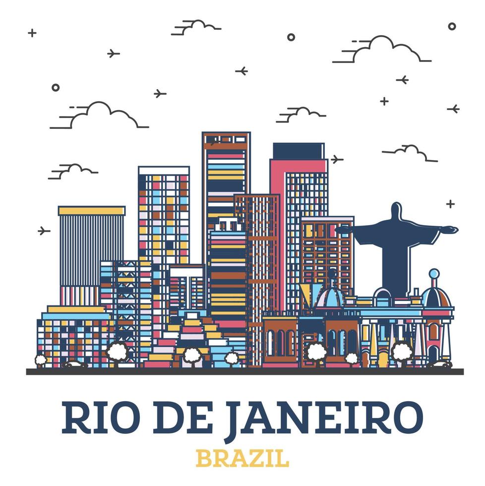 delinear el horizonte de la ciudad de río de janeiro brasil con edificios modernos de colores aislados en blanco. vector