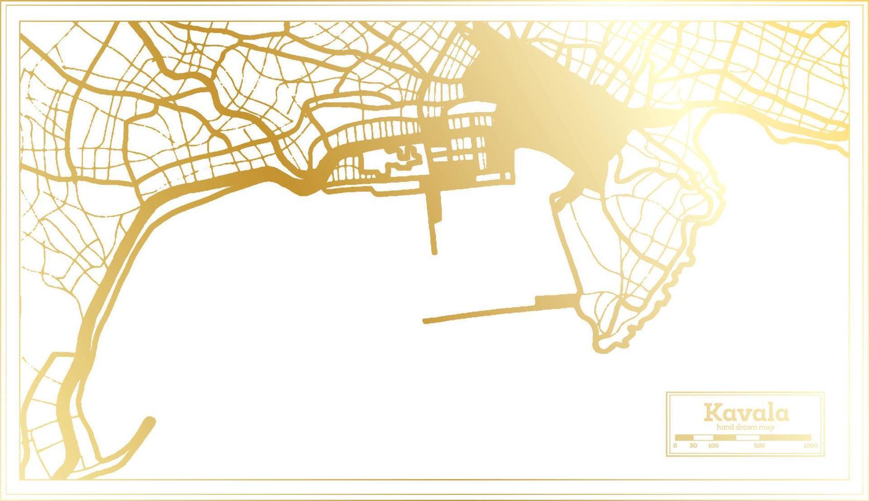 mapa de la ciudad de kavala grecia en estilo retro en color dorado. esquema del mapa. vector