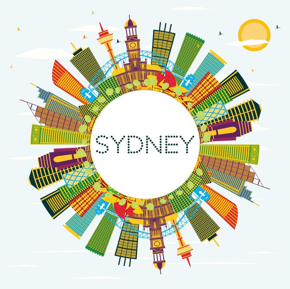 Sydney Australia City Skyline with Color Buildings, Blue Sky and Copy Space. vector