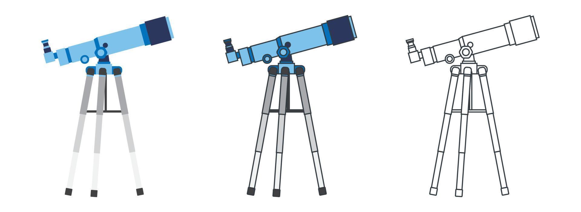 conjunto de iconos planos de telescopio. delinear el objeto de astronomía. vector