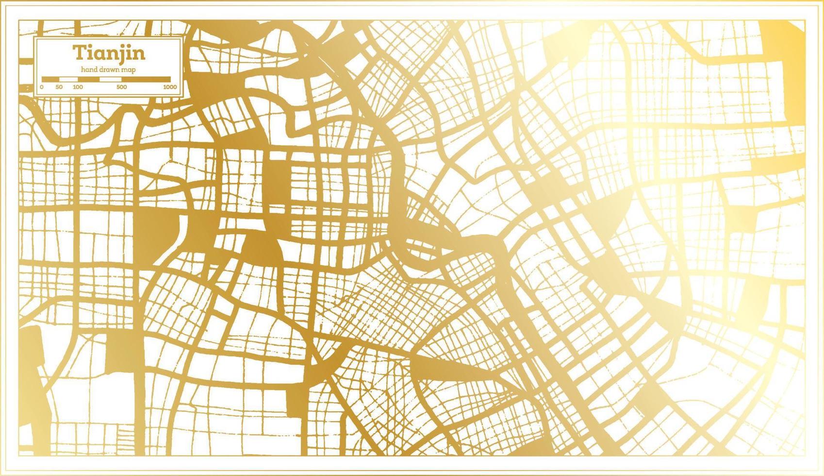 Tianjin China City Map in Retro Style in Golden Color. Outline Map. vector