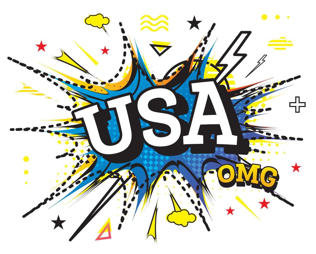 USA Comic Text in Pop Art Style Isolated on White Background. vector