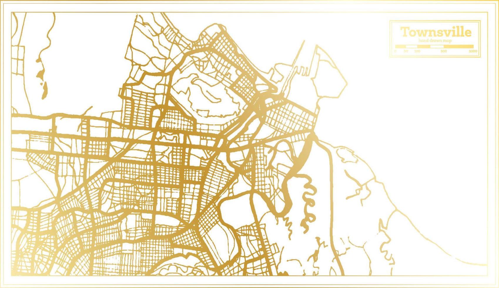 mapa de la ciudad de townsville australia en estilo retro en color dorado. esquema del mapa. vector