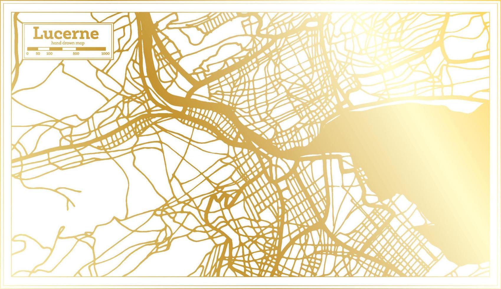 Lucerne Switzerland City Map in Retro Style in Golden Color. Outline Map. vector