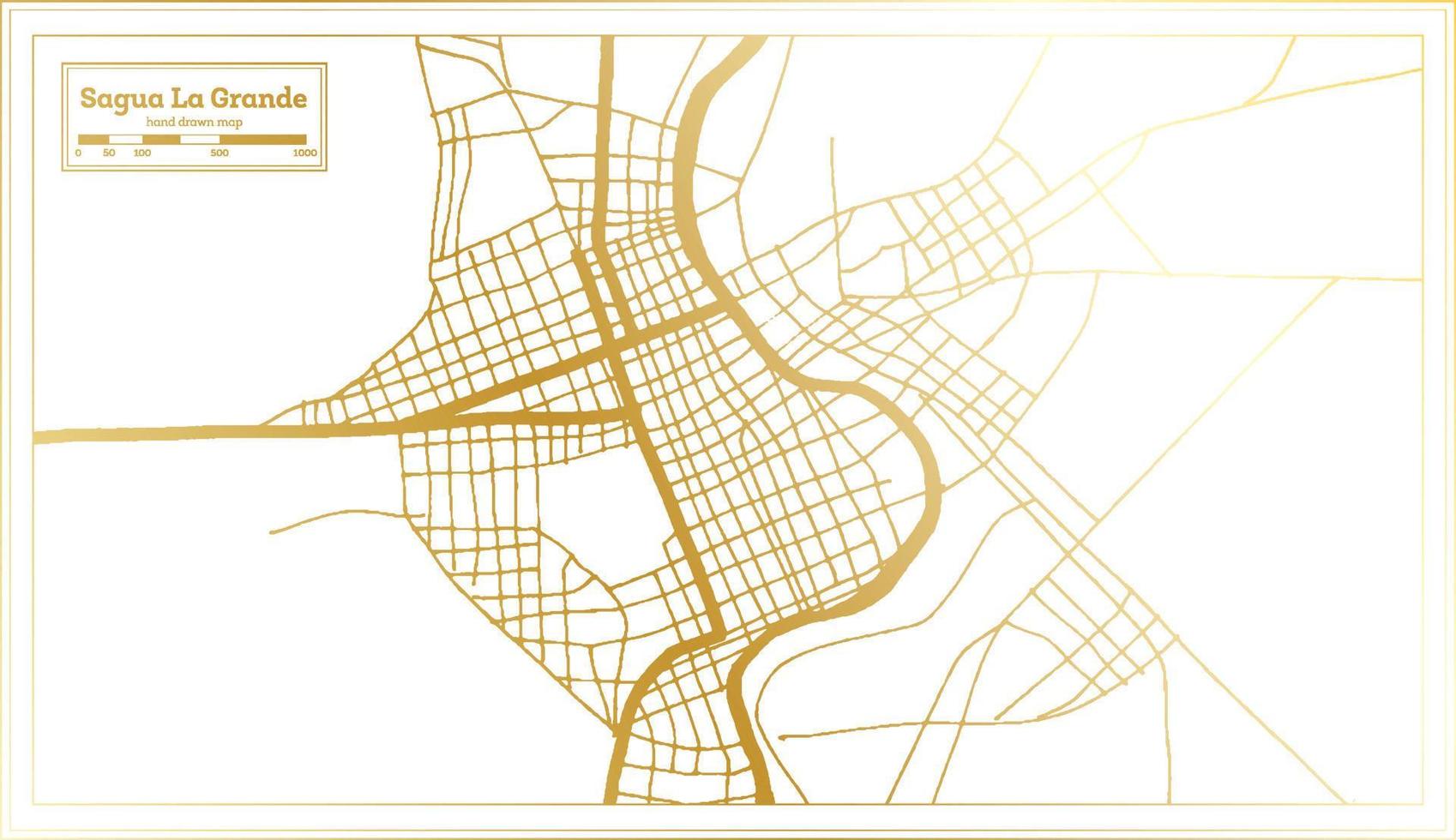 Sagua La Grande Cuba City Map in Retro Style in Golden Color. Outline Map. vector