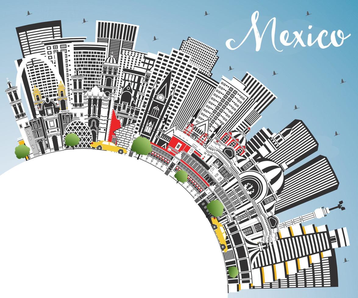 horizonte de la ciudad de méxico con edificios grises, cielo azul y espacio para copiar. vector