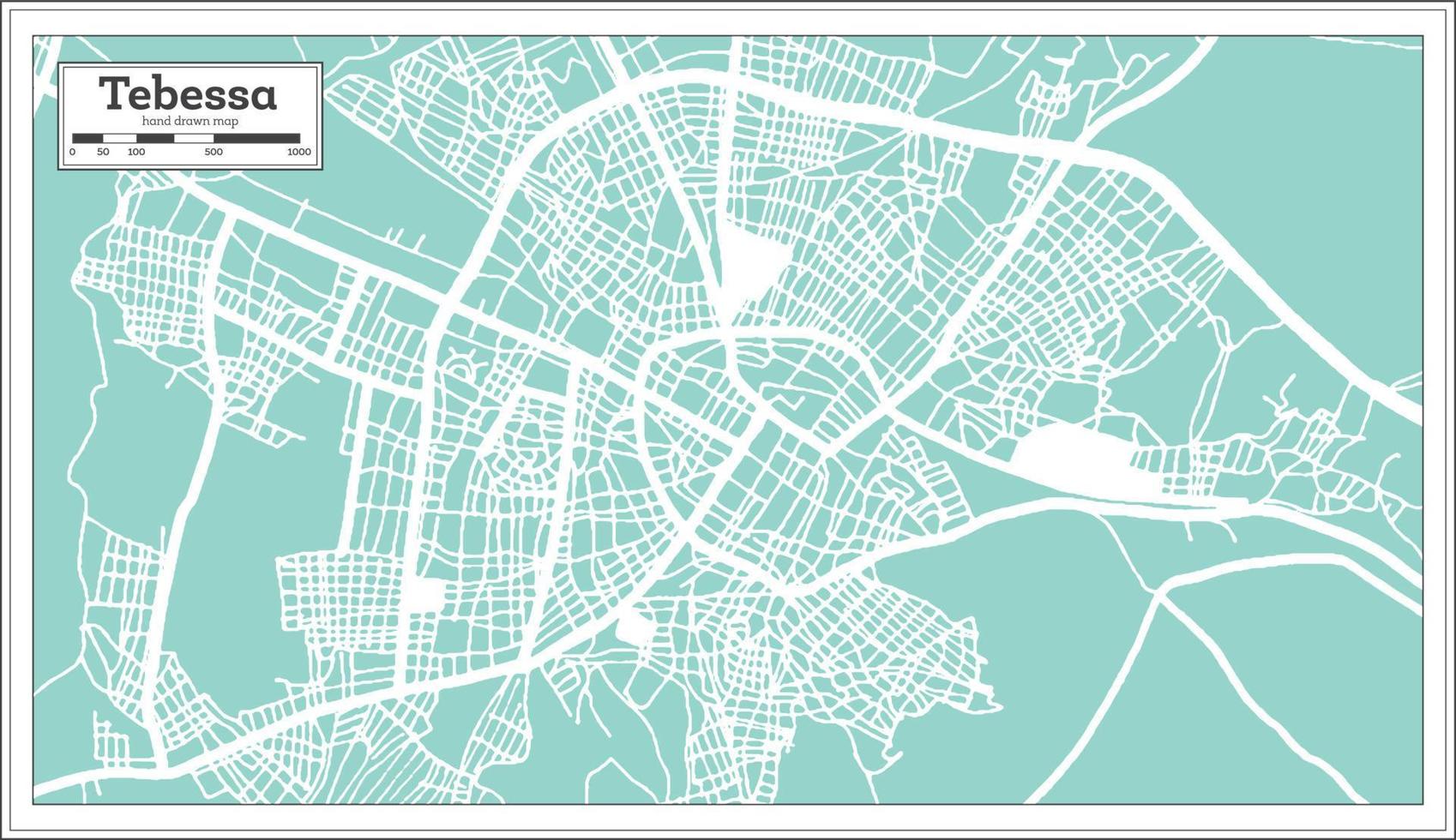 mapa de la ciudad de tebessa argelia en estilo retro. esquema del mapa. vector