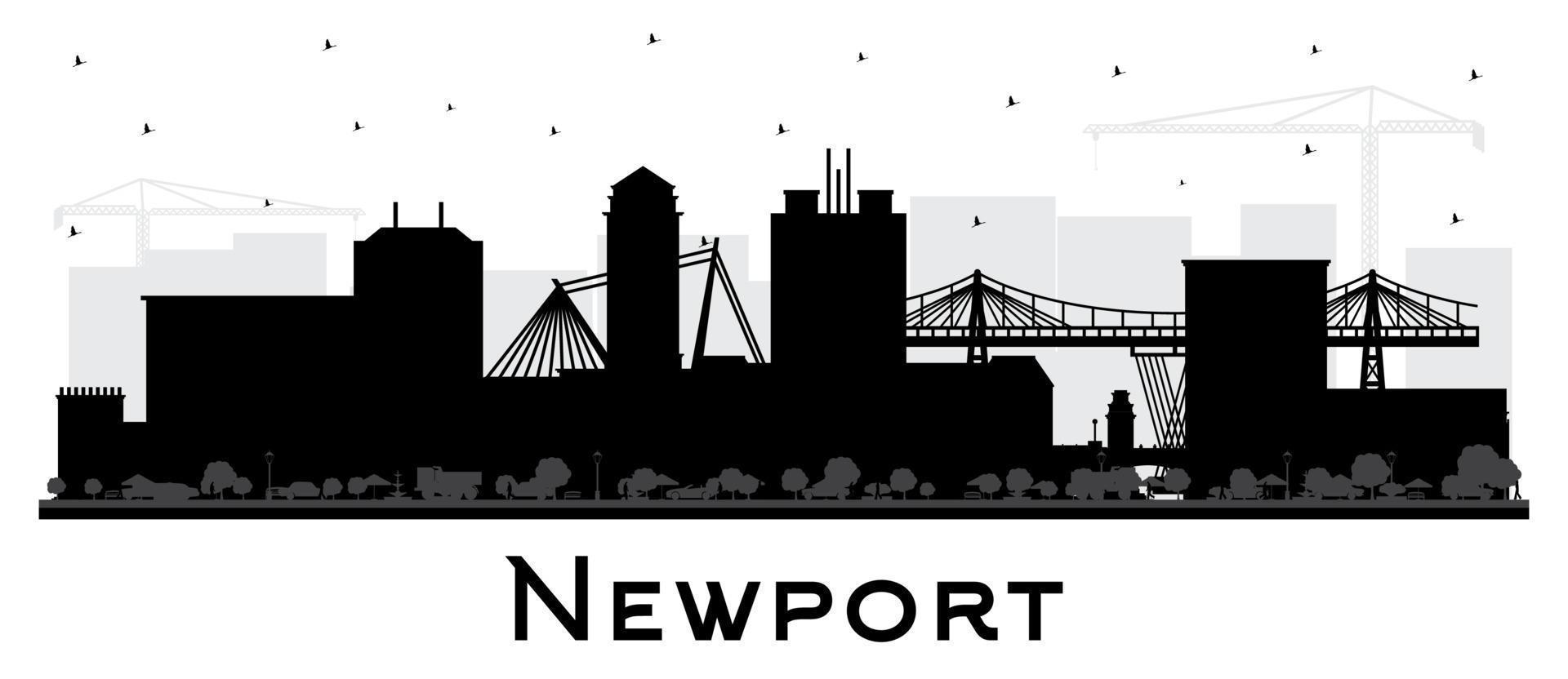 Silueta del horizonte de la ciudad de Newport Gales con edificios negros aislados en blanco. vector