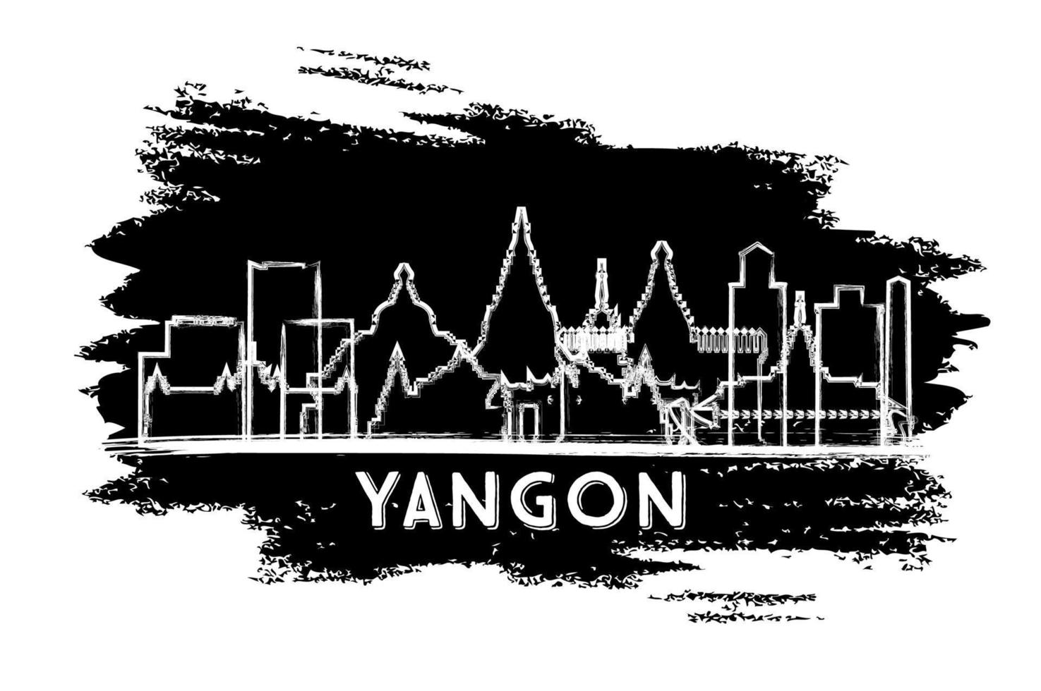 Yangon Myanmar City Skyline Silhouette. Hand Drawn Sketch. vector