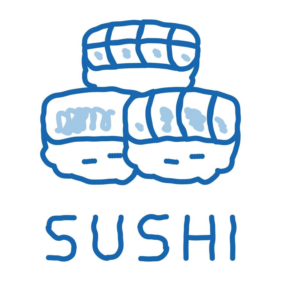 rollo de sushi con icono de garabato de carne de pescado ilustración dibujada a mano vector