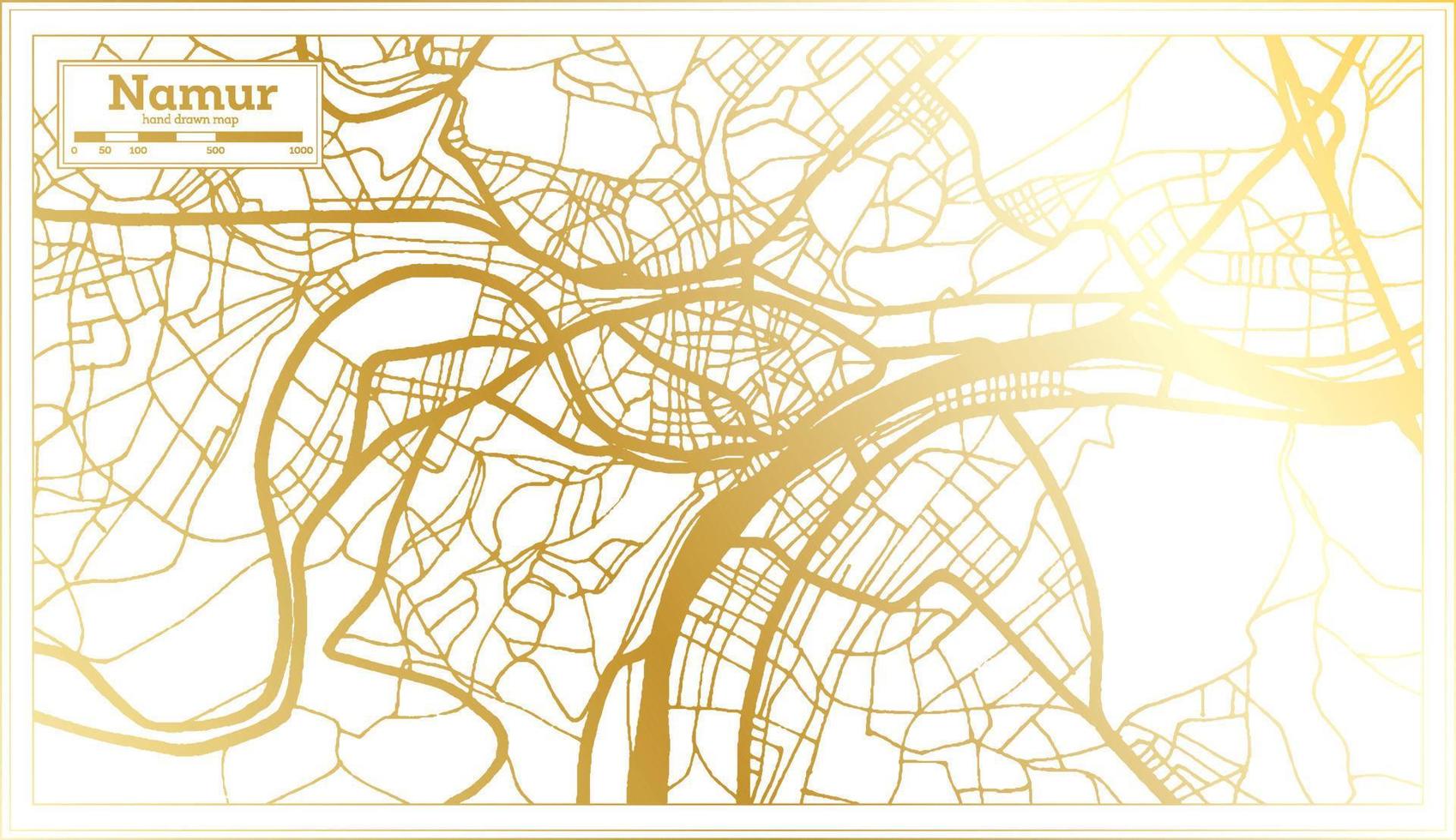 Namur Belgium City Map in Retro Style in Golden Color. Outline Map. vector