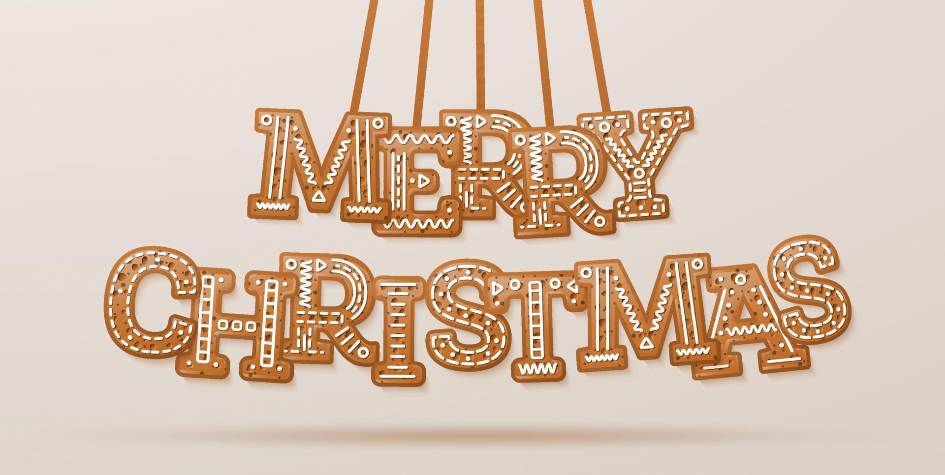 Merry Christmas Text. Greeting Card with Glazed Phrase in Cookie Style. vector