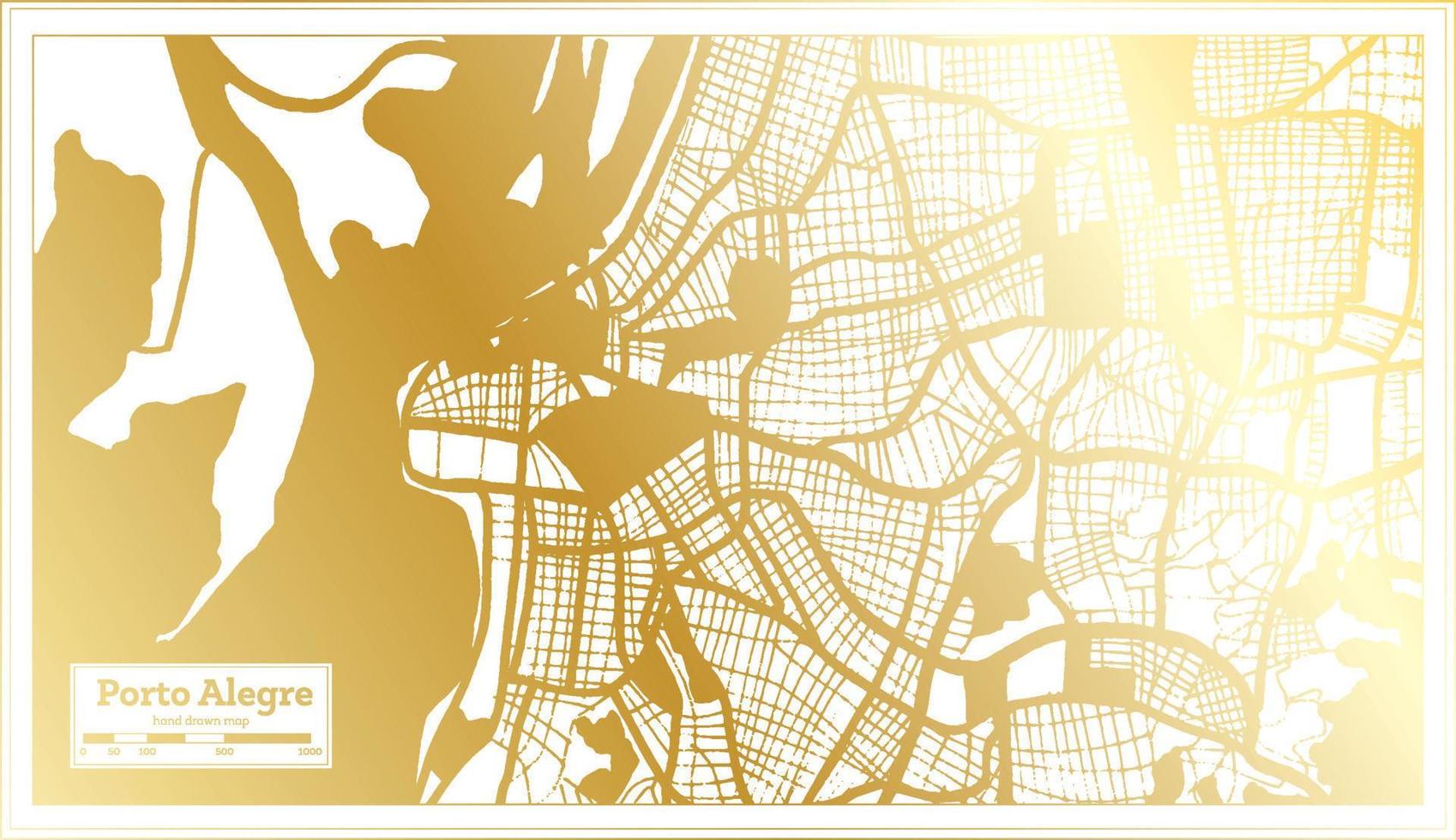 mapa de la ciudad de porto alegre brasil en estilo retro en color dorado. esquema del mapa. vector