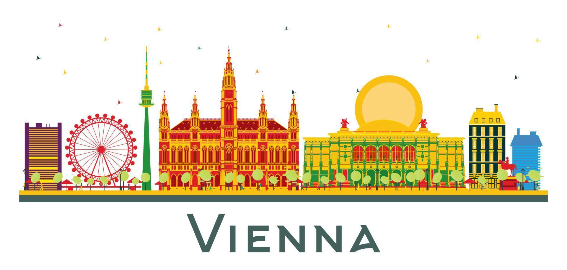 Vienna Austria City Skyline with Color Buildings Isolated on White. vector