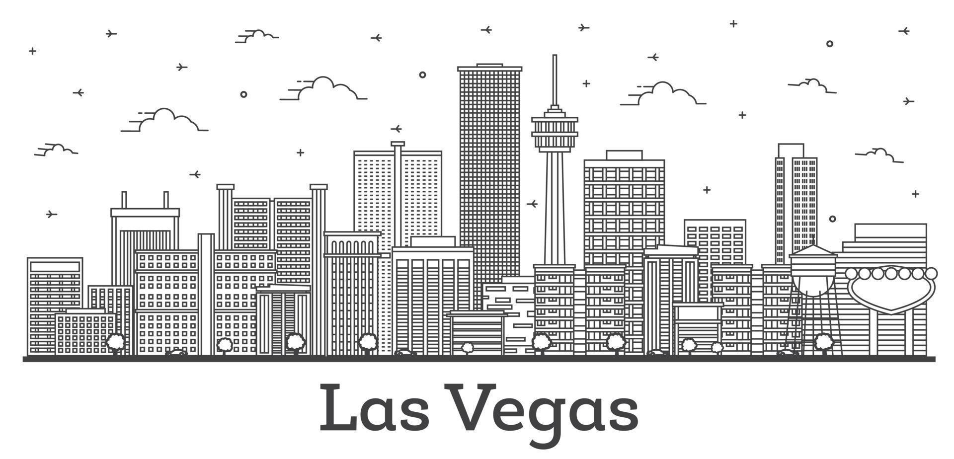 Outline Las Vegas Nevada City Skyline with Modern Buildings Isolated on White. vector