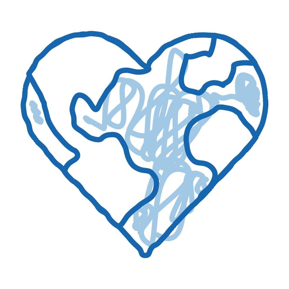 earth in heart shape doodle icon hand drawn illustration vector