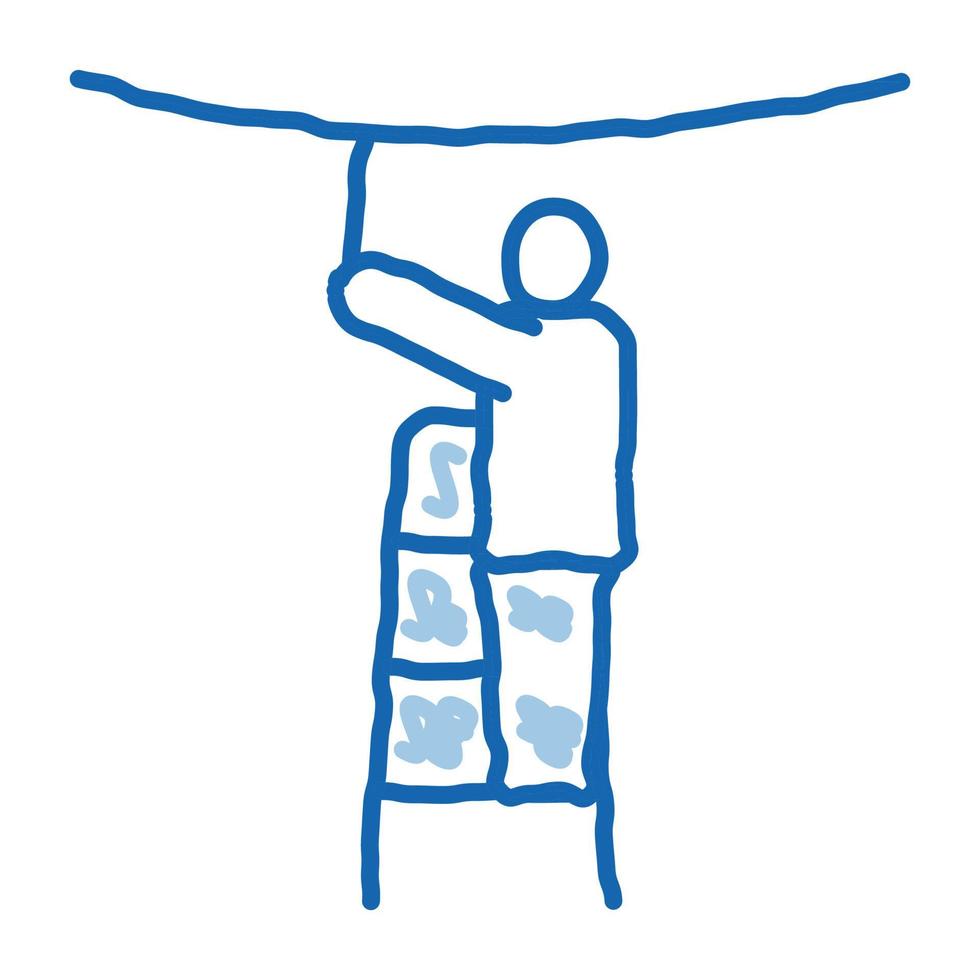 trabajador calefacción techo tensado con ventilador doodle icono dibujado a mano ilustración vector