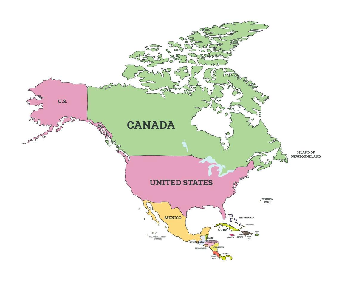 North America Political Map. Vector Illustration.