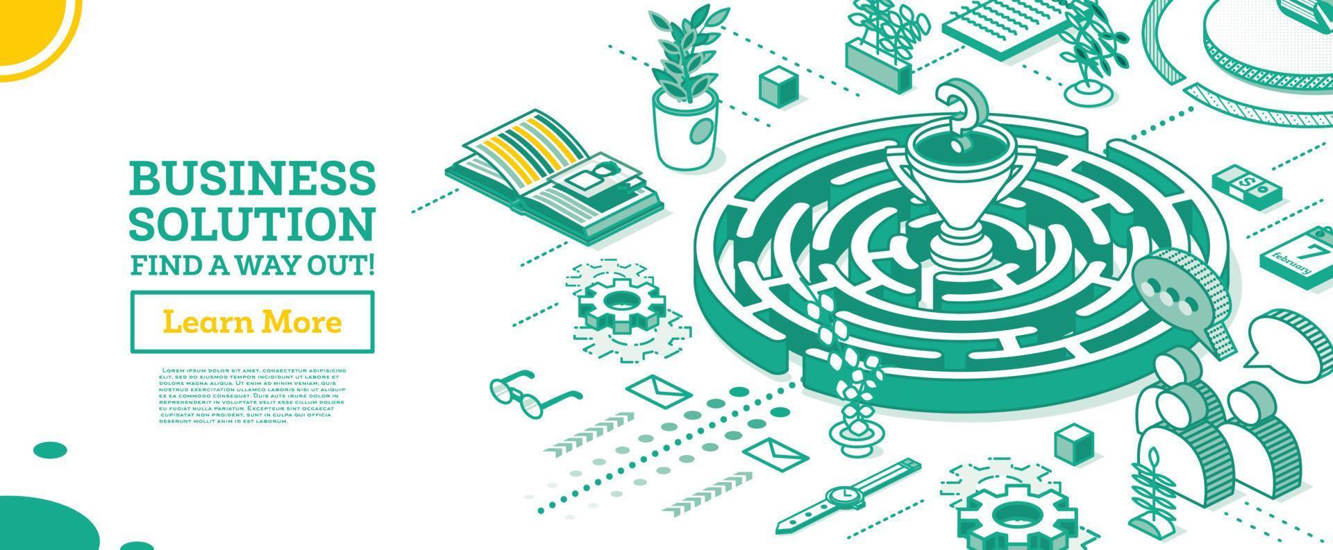 Isometric Maze. Outline Labyrinth. Business Solution. vector