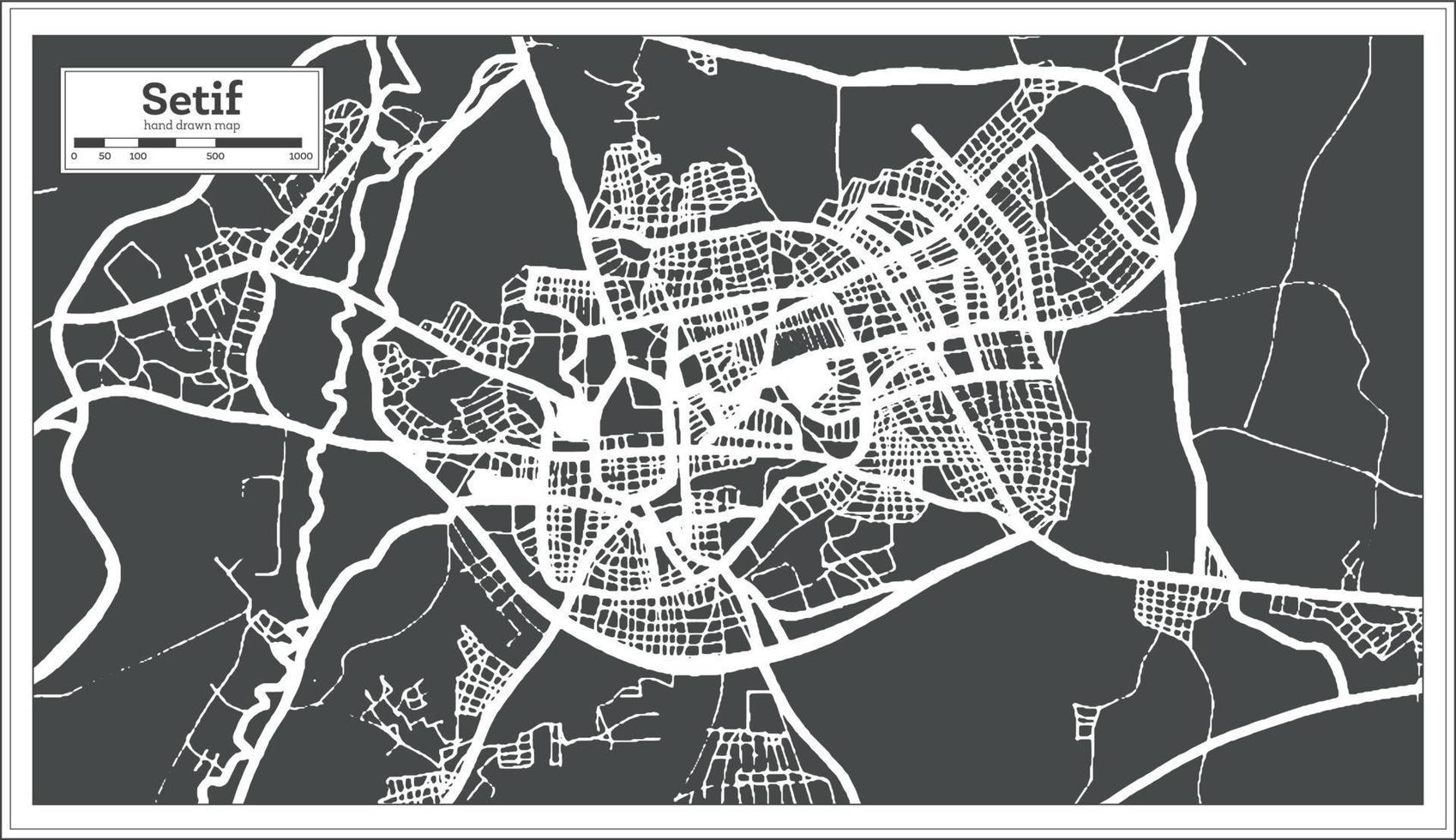 mapa de la ciudad de argelia setif en color blanco y negro en estilo retro. esquema del mapa. vector
