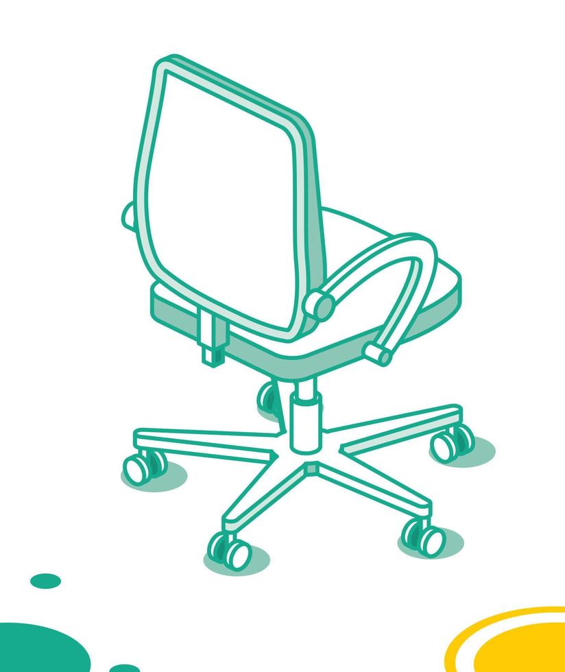 Isometric Office Chair on Wheels. Outline Desk Chair Icon. vector