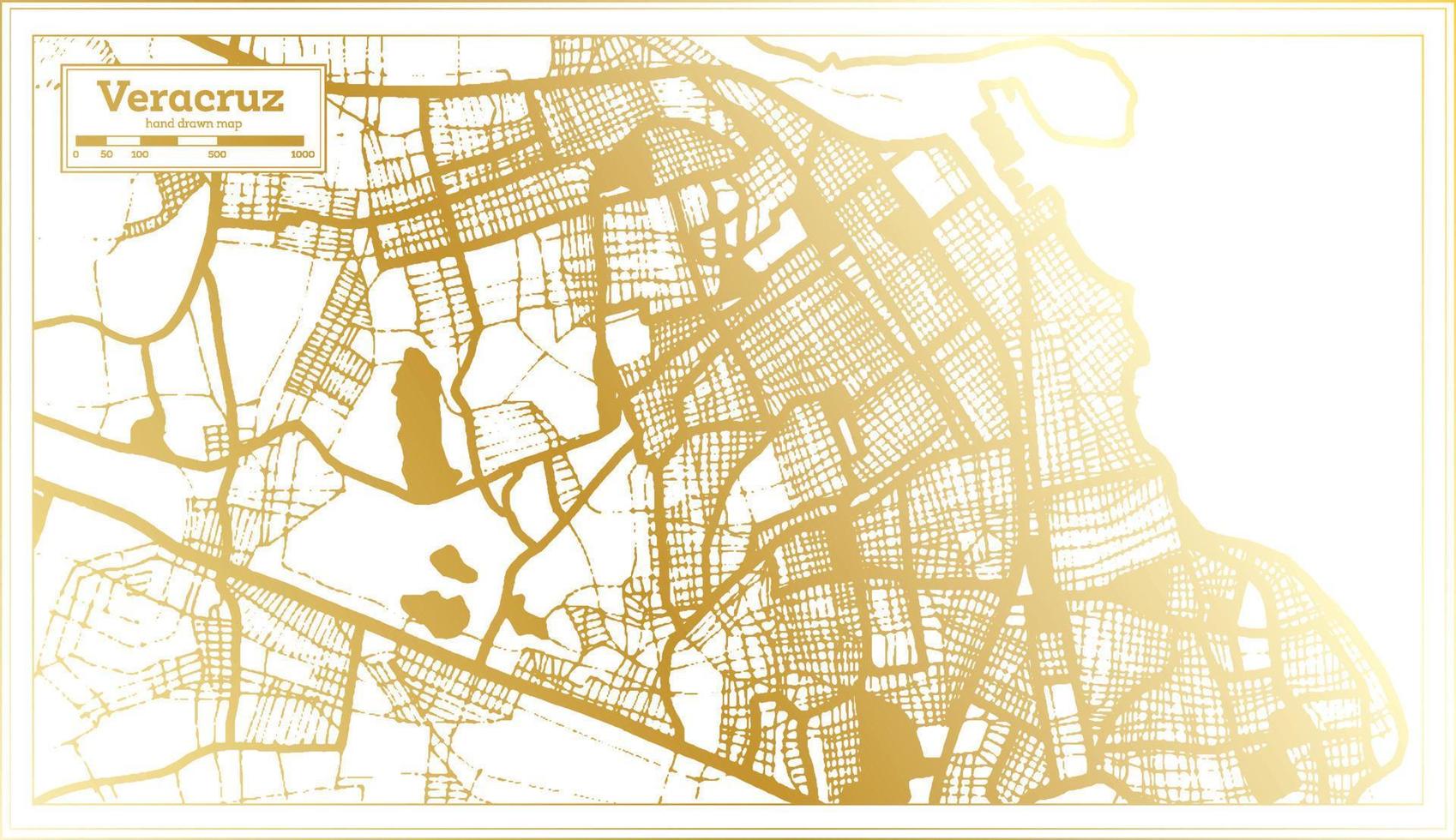 mapa de la ciudad de veracruz méxico en estilo retro en color dorado. esquema del mapa. vector