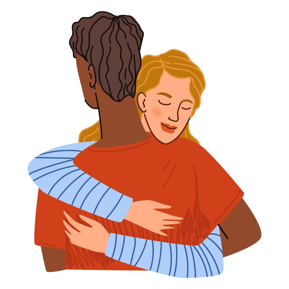 Couple or friends hugging, embracing man and woman vector