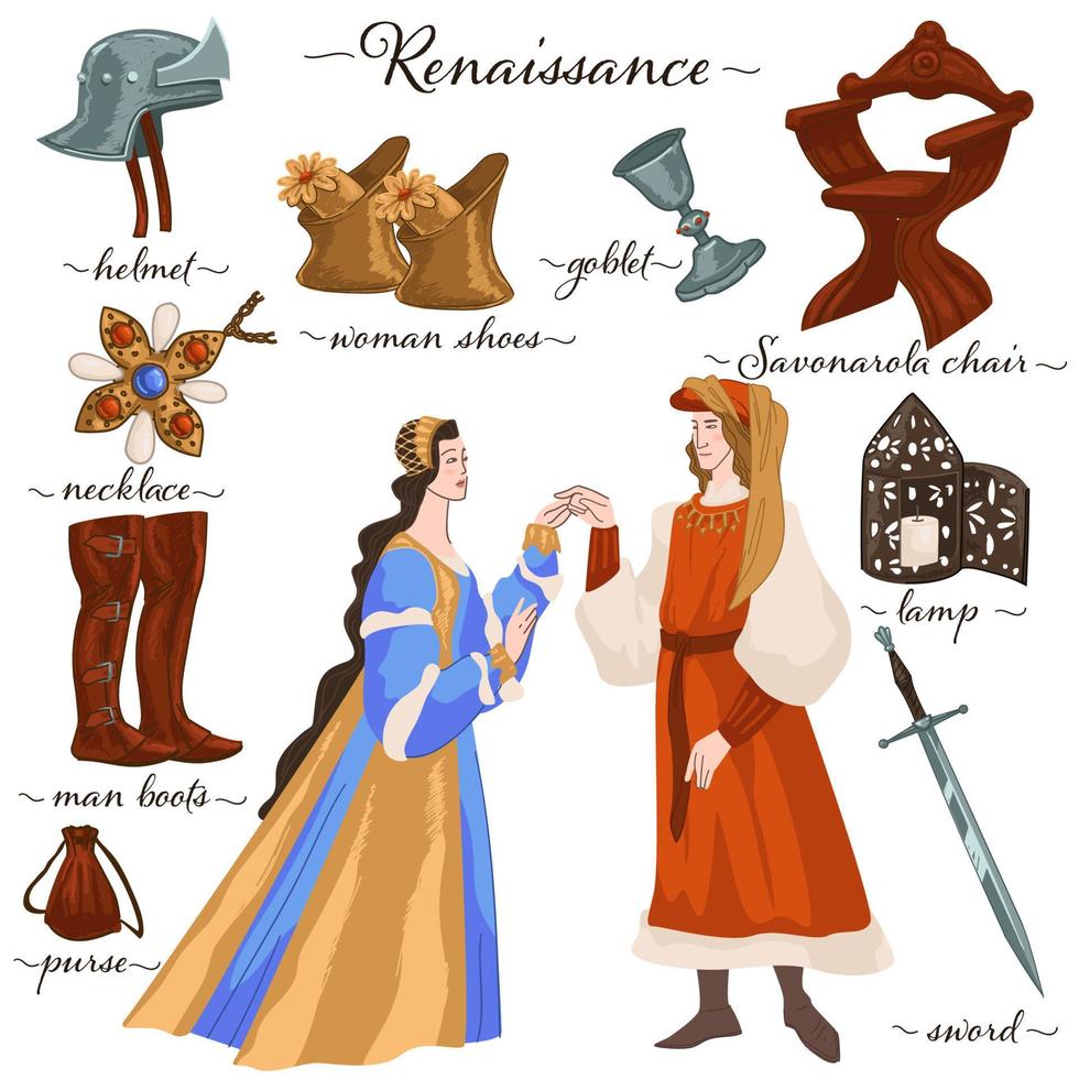 Renaissance man and woman in traditional clothes vector