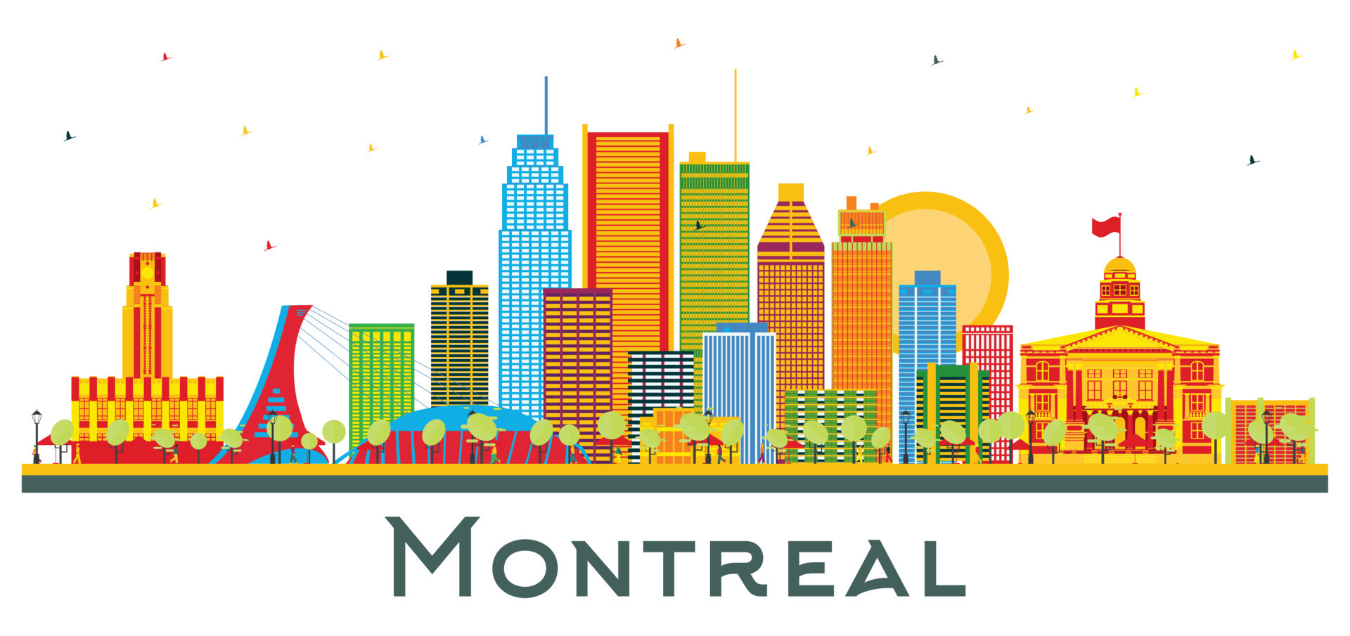 Montreal Canada City Skyline with Color Buildings Isolated on White