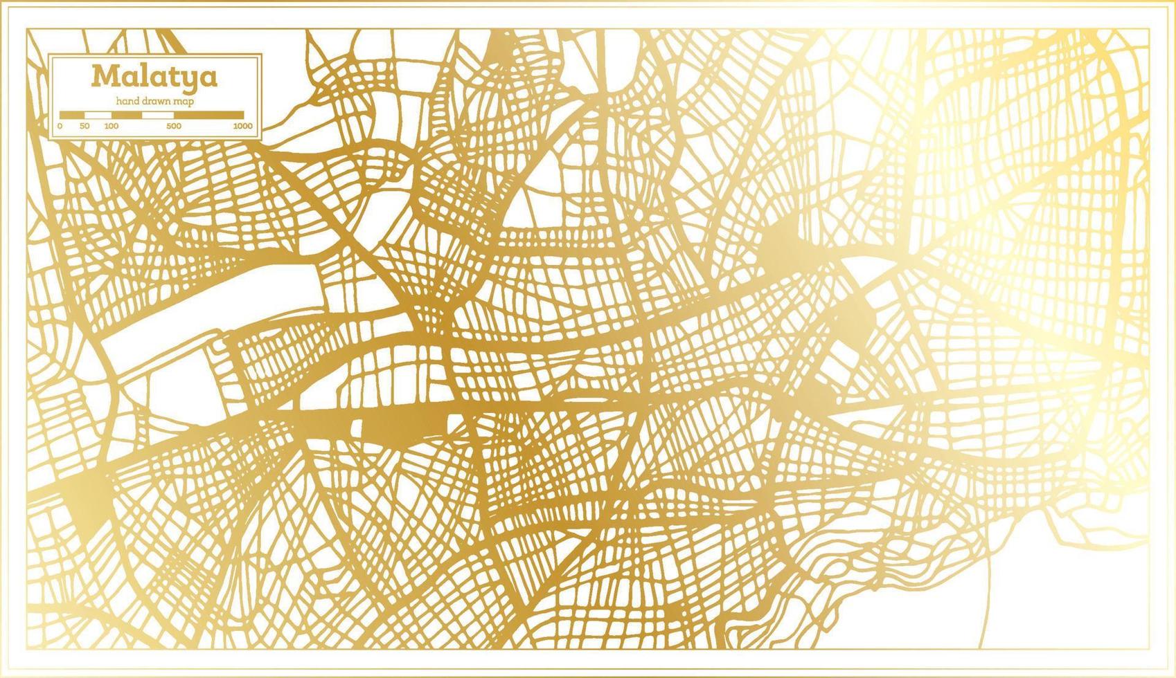 mapa de la ciudad de malatya turquía en estilo retro en color dorado. esquema del mapa. vector