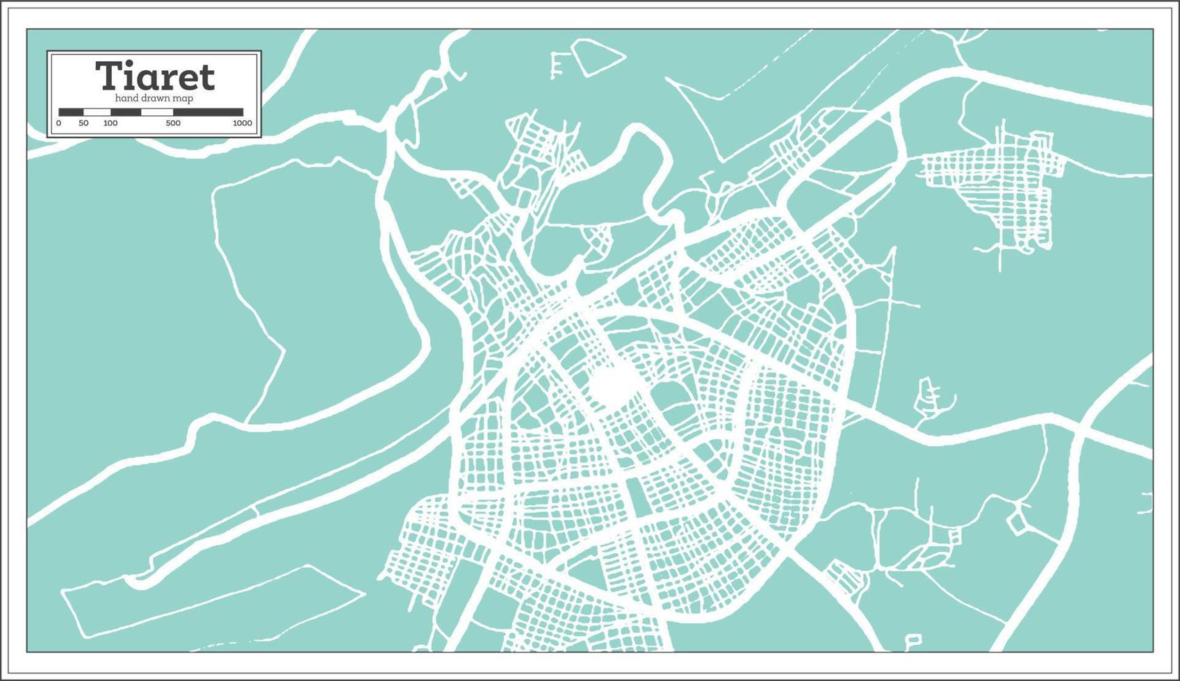 Tiaret Algeria City Map in Retro Style. Outline Map. vector