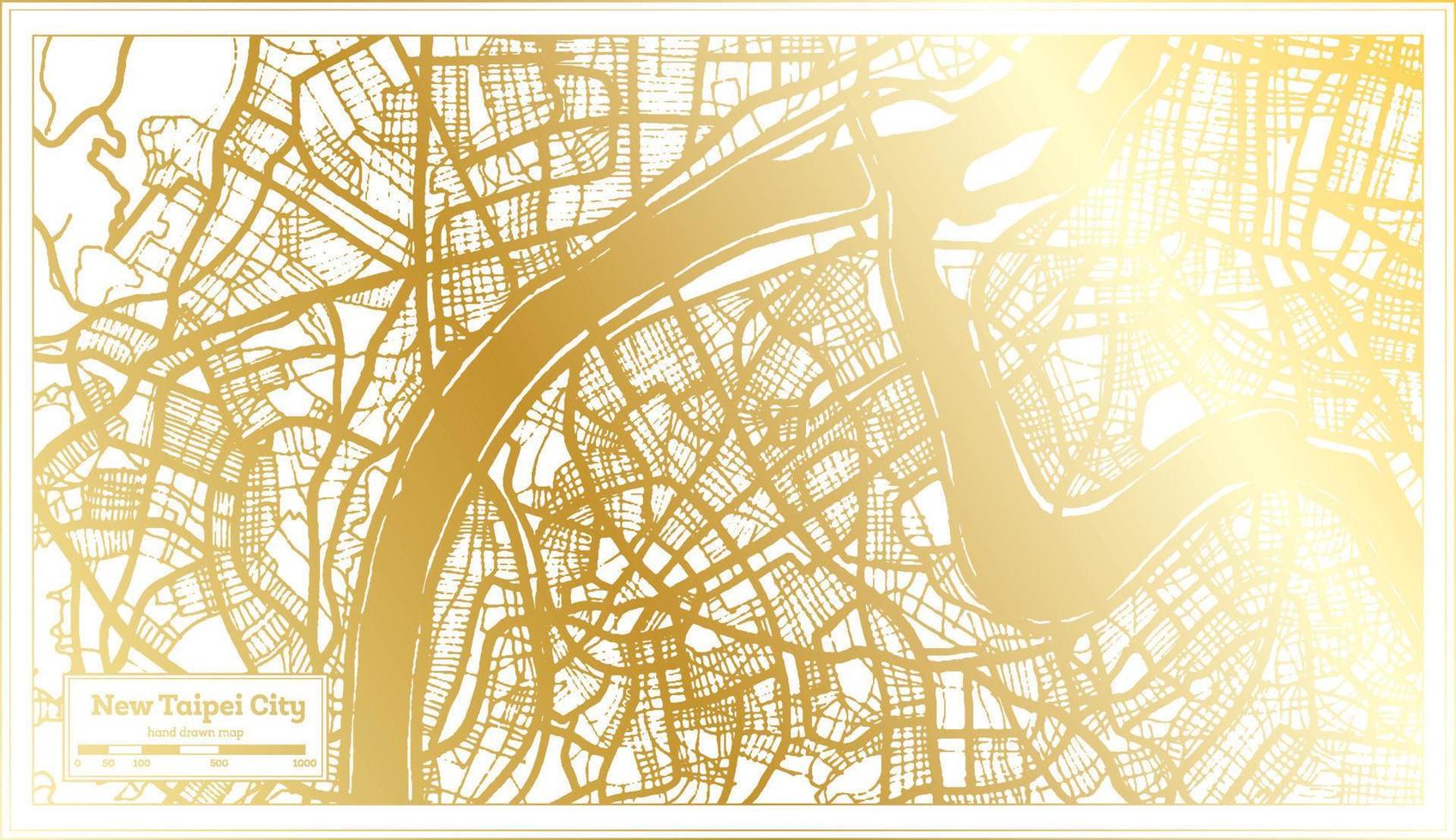 New Taipei City Taiwan City Map in Retro Style in Golden Color. Outline Map. vector