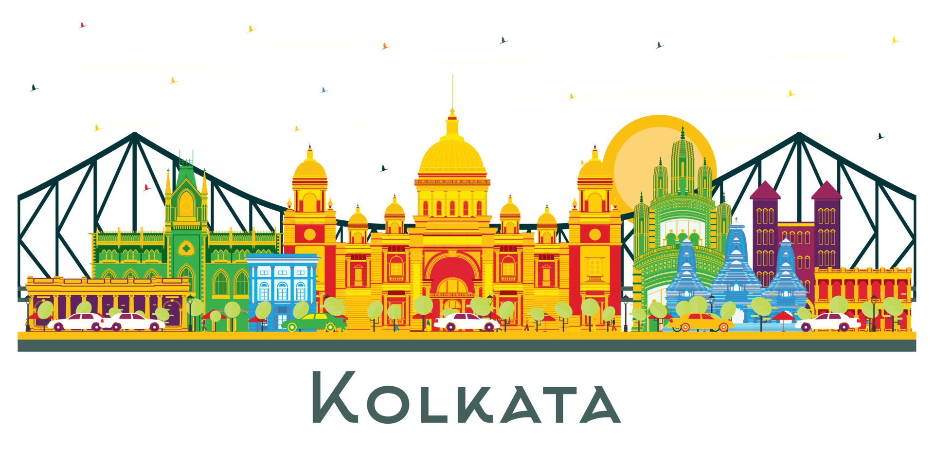Kolkata India City Skyline With Color Buildings And Blue Sky Isolated kolkata-india-city-skyline-with-color-buildings-and-blue-sky-isolated