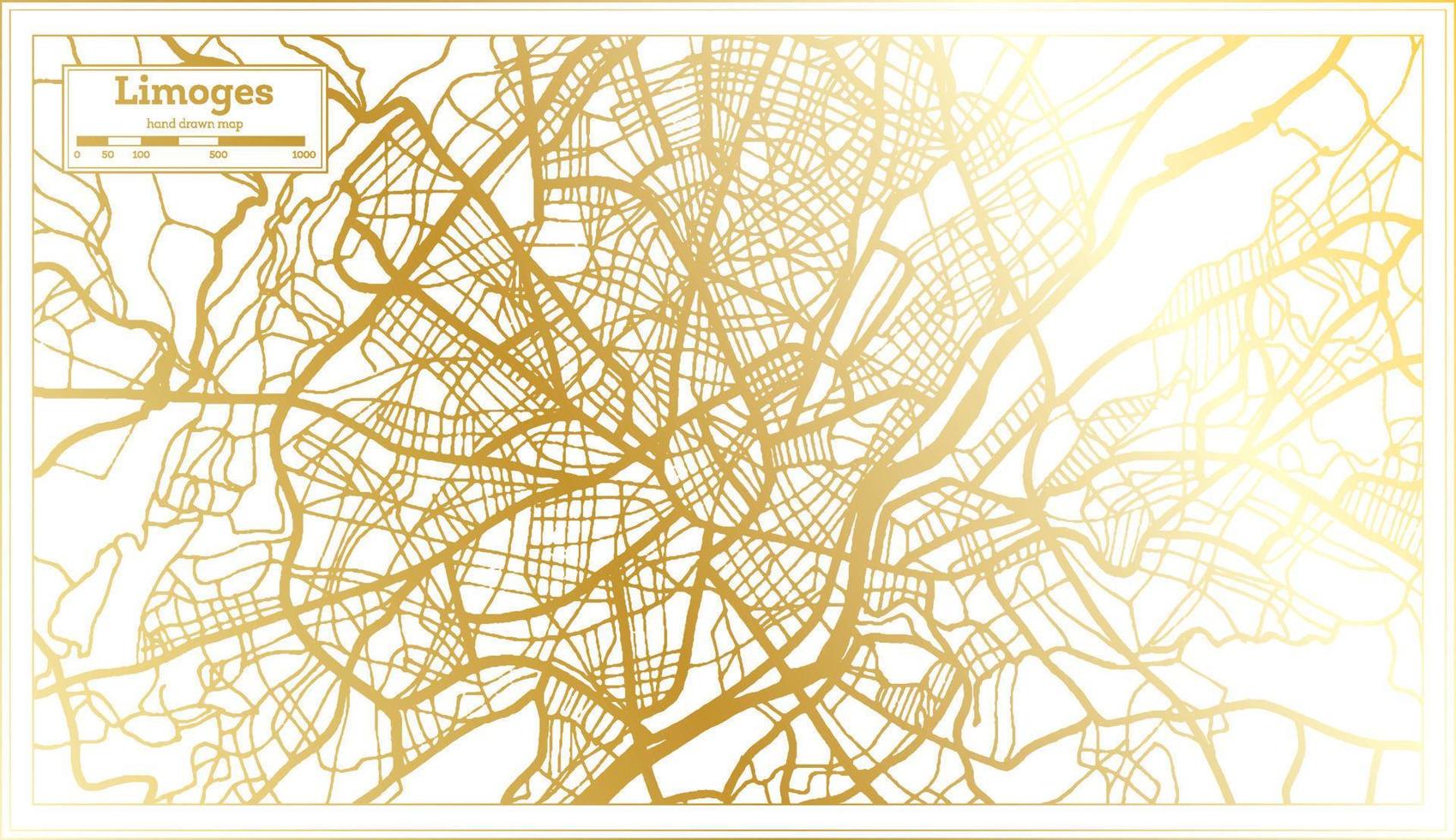 mapa de la ciudad de limoges francia en estilo retro en color dorado. esquema del mapa. vector