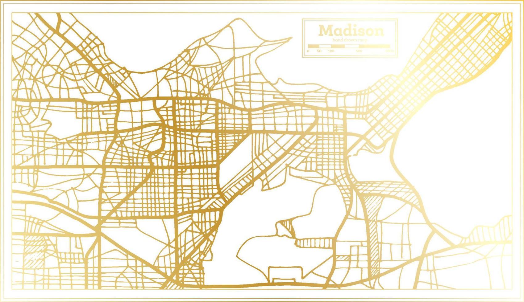 mapa de la ciudad de madison usa en estilo retro en color dorado. esquema del mapa. vector