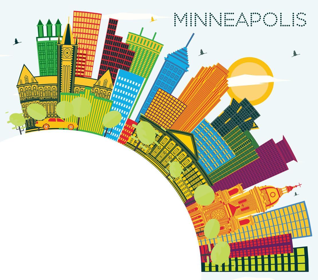 Minneapolis Minnesota USA City Skyline with Color Buildings, Blue Sky and Copy Space. vector