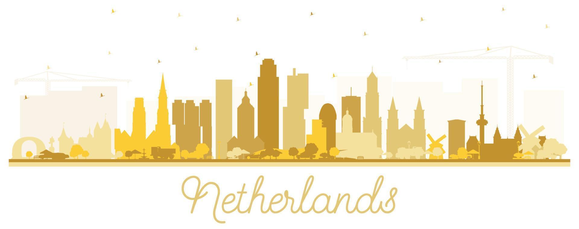 Netherlands Skyline Silhouette with Golden Buildings Isolated on White. vector