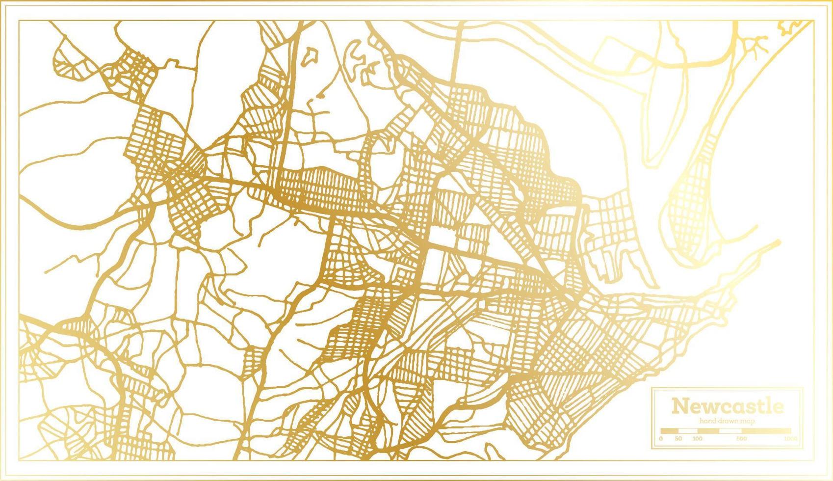 mapa de la ciudad de newcastle australia en estilo retro en color dorado. esquema del mapa. vector