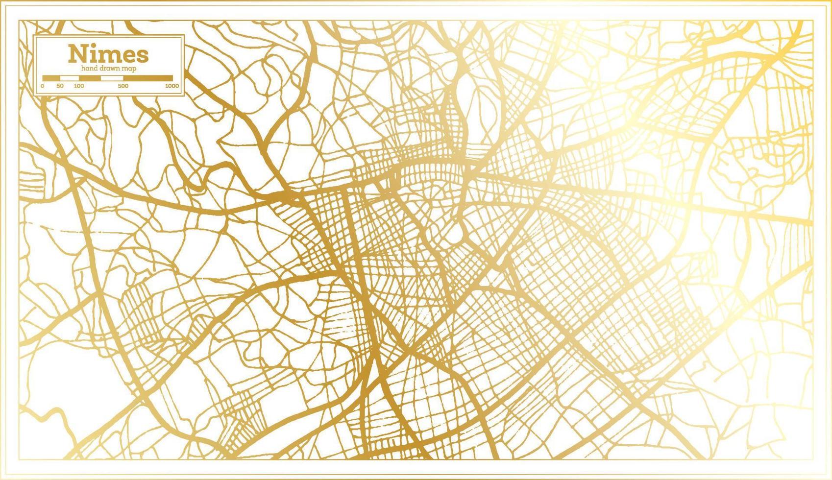 Nimes France City Map in Retro Style in Golden Color. Outline Map. vector