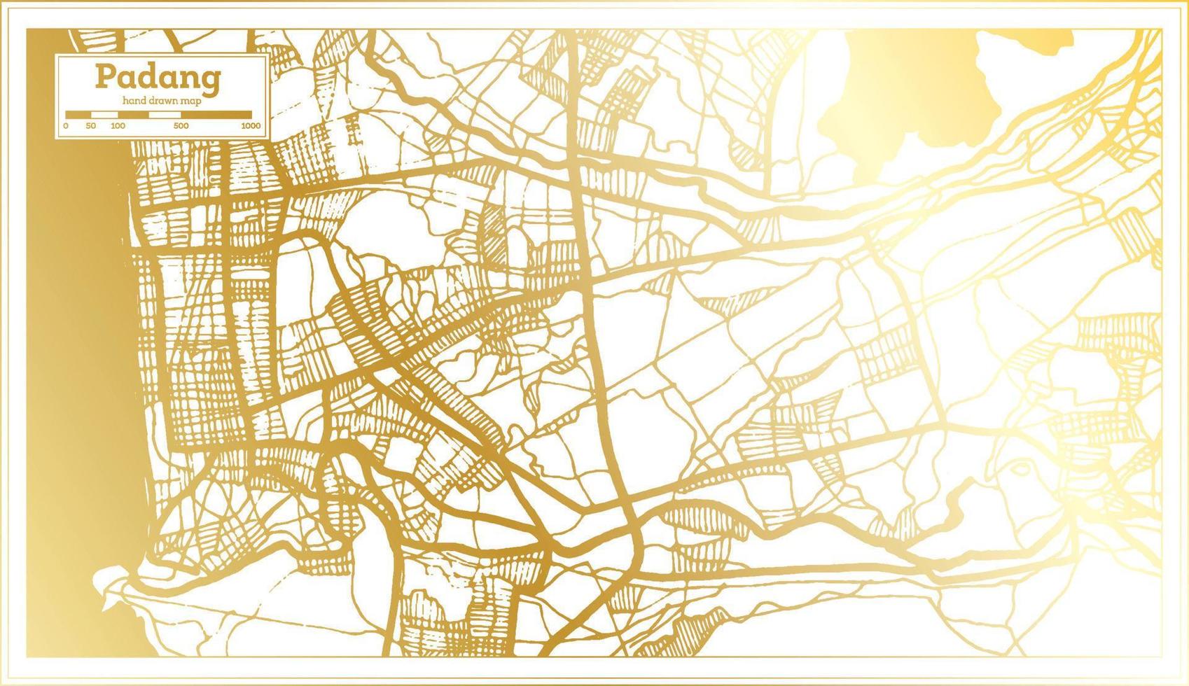 mapa de la ciudad de padang indonesia en estilo retro en color dorado. esquema del mapa. vector